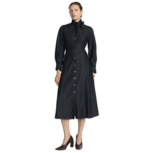 Veronika Maine Denim Tie Neck Shirtdress